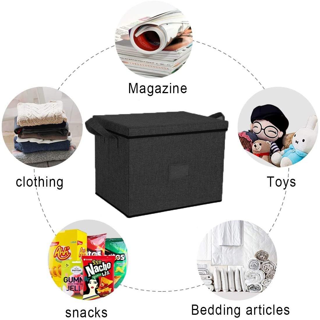 DOUBLE R BAGS Large-Capacity Foldable Storage Bin Box with Lid Cover and Handle (Black)(Strg-4B1) - Double R Bags