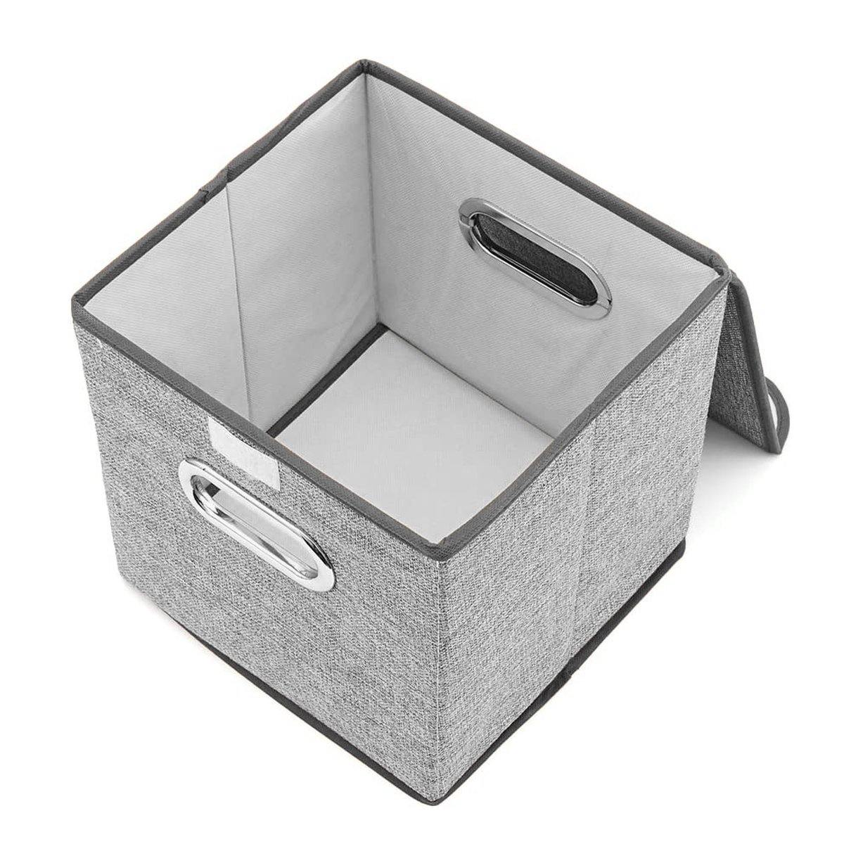 DOUBLE R BAGS Foldable Storage Bins Cube With Lid for Closet Organizer Small Grey - Double R Bags