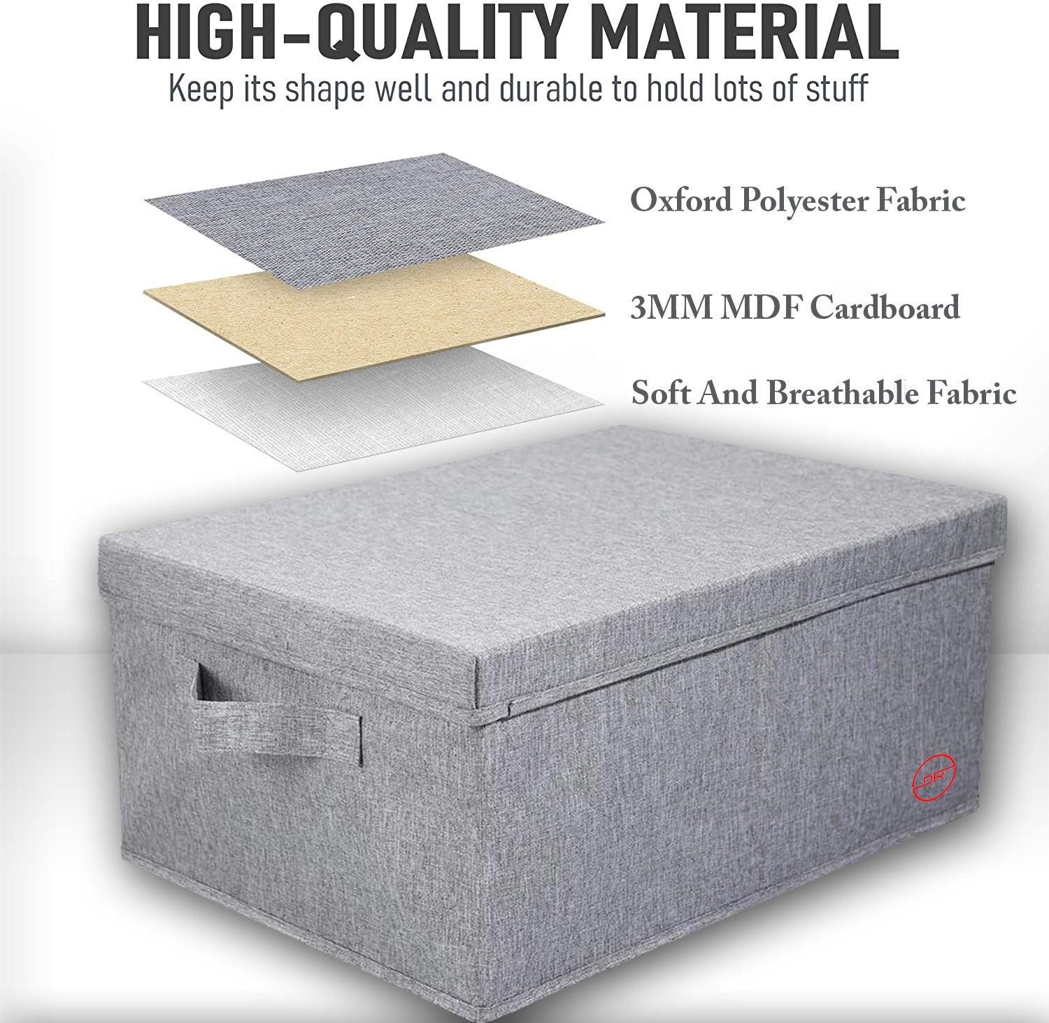 Capacity Foldable Storage Bin Box with Lid Cover (Medium Grey) - DOUBLE R BAGS - Double R Bags