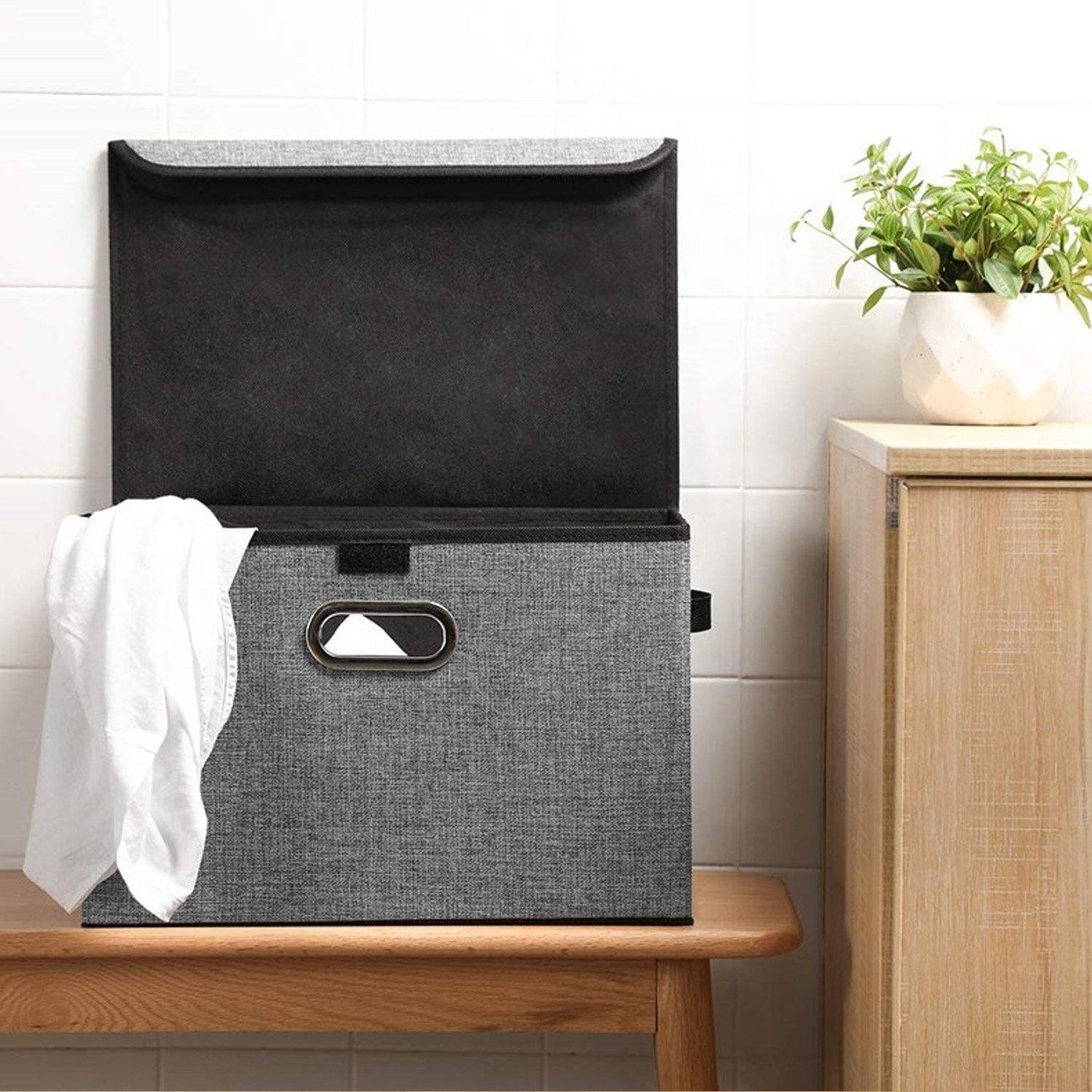 DOUBLE R BAGS Collapsible Storage Box with Lids Covers Large 4 Pack (Grey) - Double R Bags