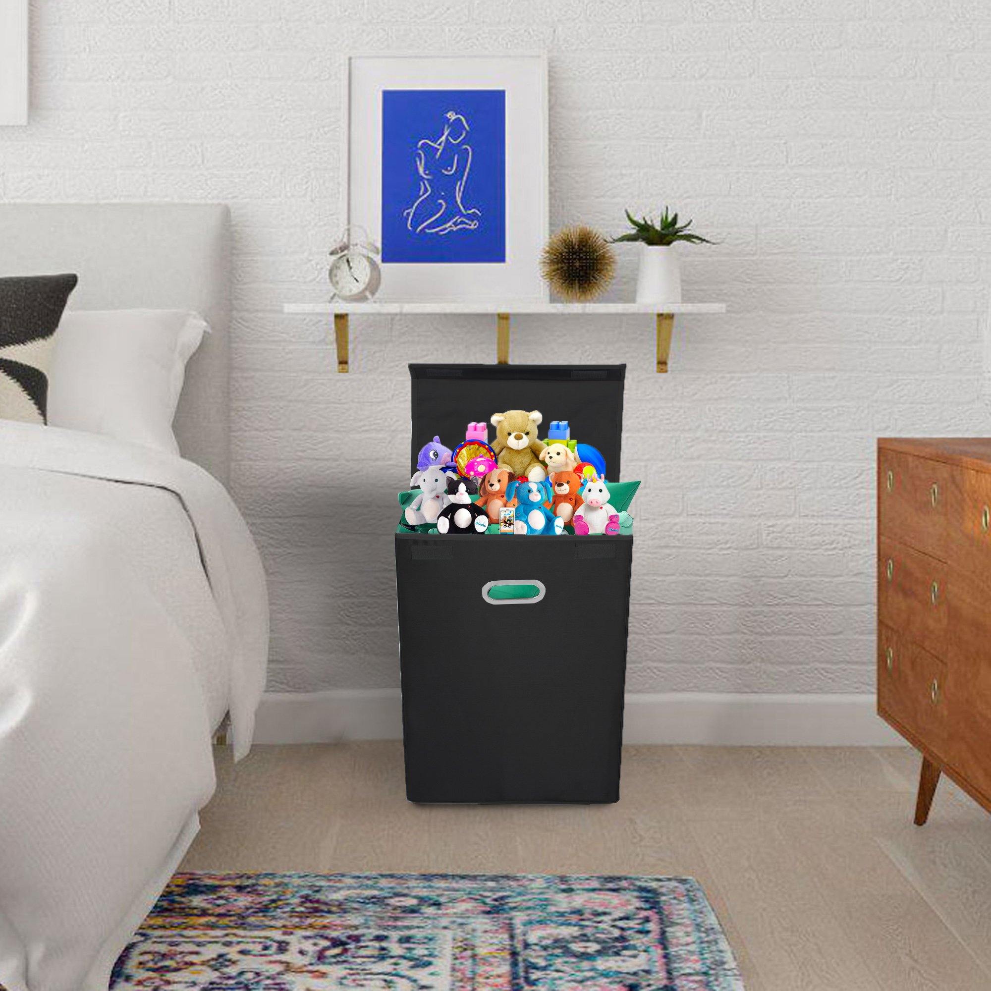 Double R Bags 72 L Foldable Laundry Basket With Lid Bag Hamper for Clothes Cum Collapsible Kids Room Toy Storage Organizer for Kids Room Large (Black) - Double R Bags