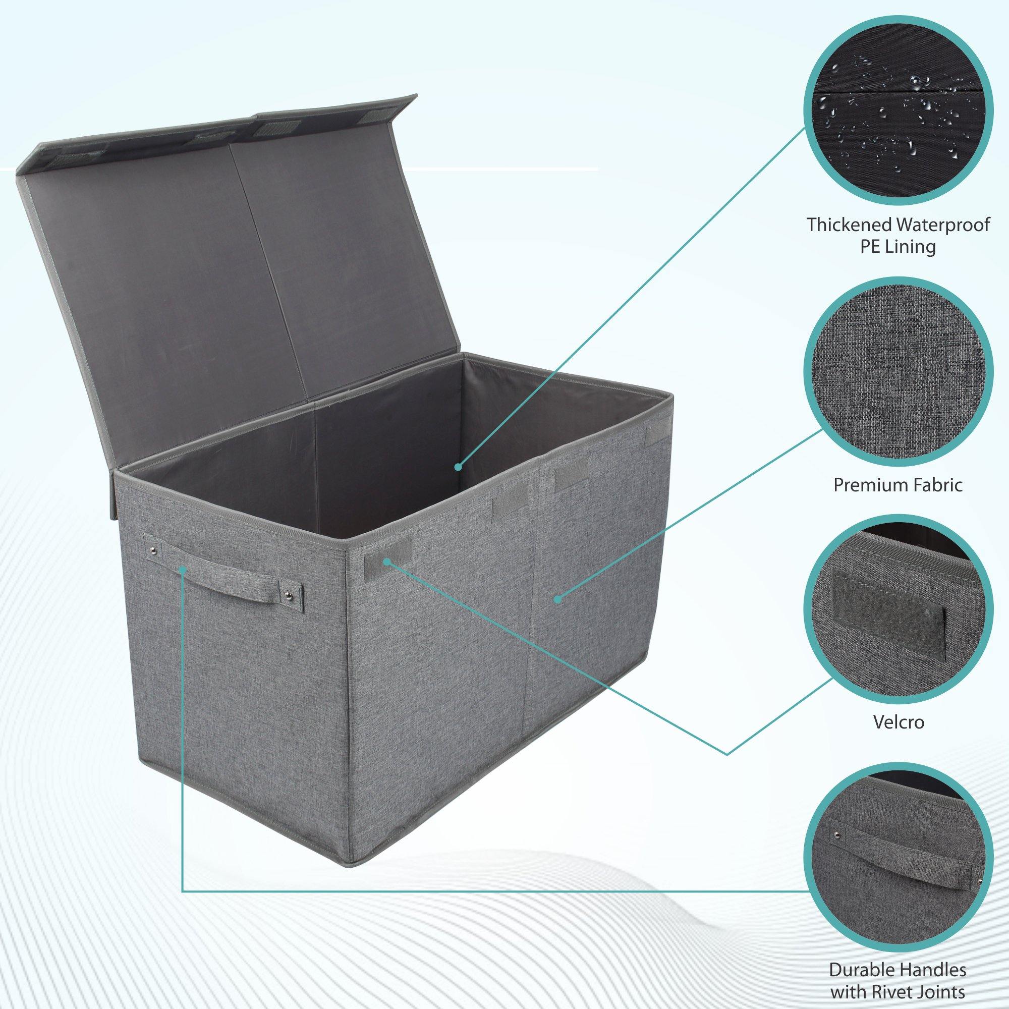 Double R Bags Collapsible Laundry Cum Toy Storage Basket Bin Hamper Box With Lid For Clothes Organizer Unit Size For Boys And Girls Room (Grey) - Double R Bags