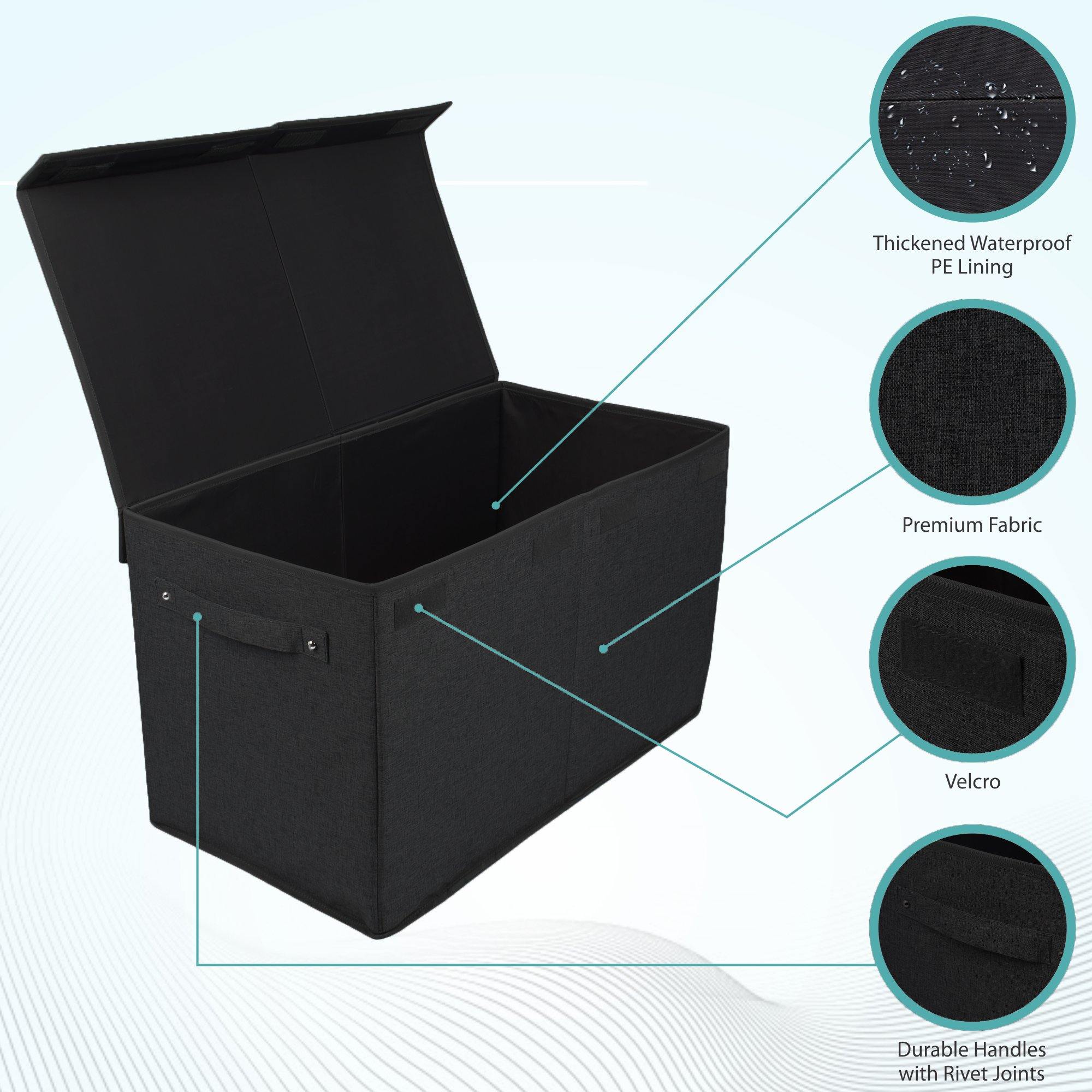 Double R Bags Collapsible Laundry Cum Toy Storage Basket Bin Hamper Box With Lid For Clothes Organizer Unit Size For Boys And Girls Room (Black) - Double R Bags