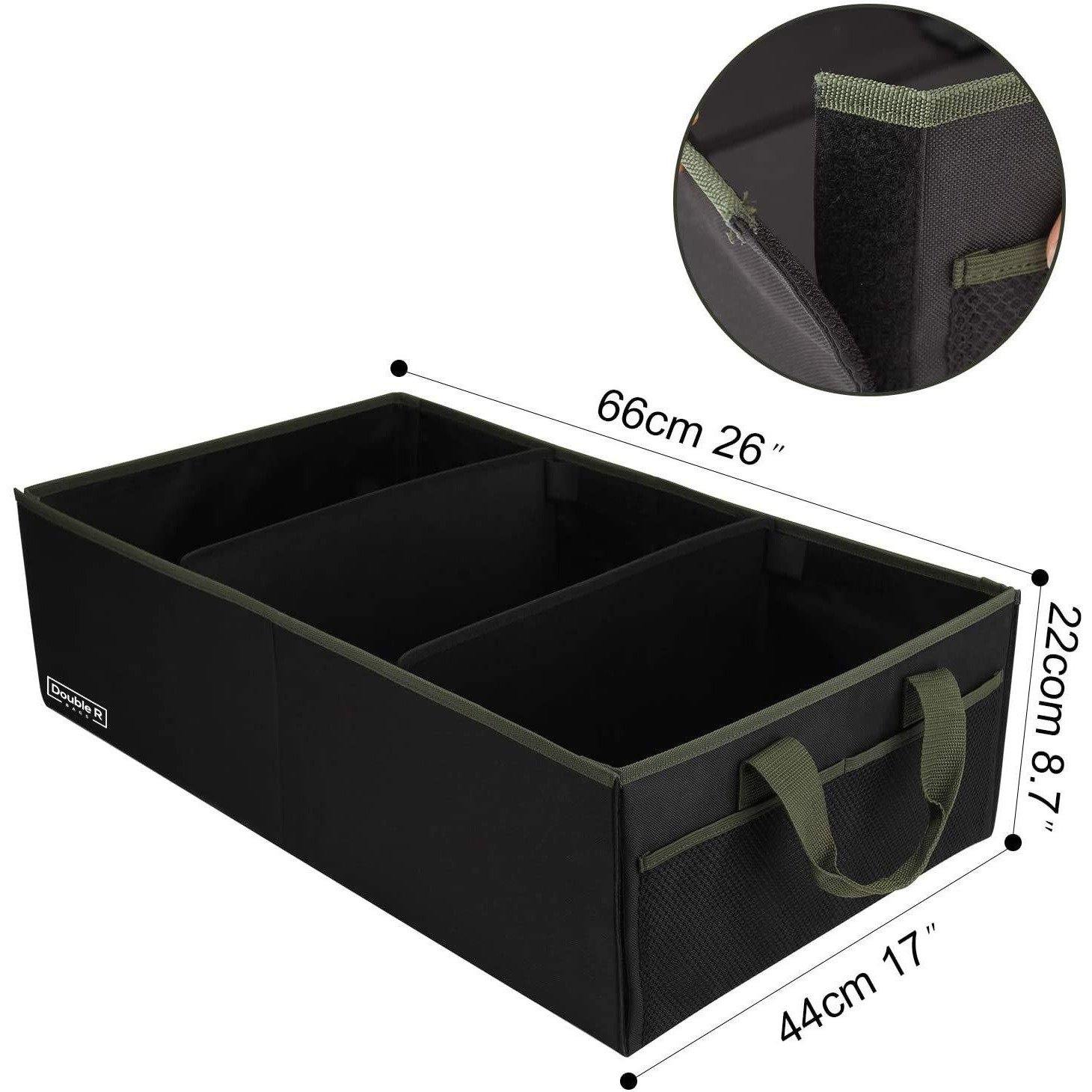 Car Trunk Organizer with 2 Mesh Pockets Black Green