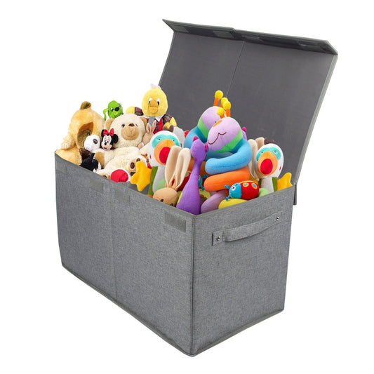 Double R Bags Collapsible Laundry Cum Toy Storage Basket Bin Hamper Box With Lid For Clothes Organizer Unit Size For Boys And Girls Room (Grey) - Double R Bags