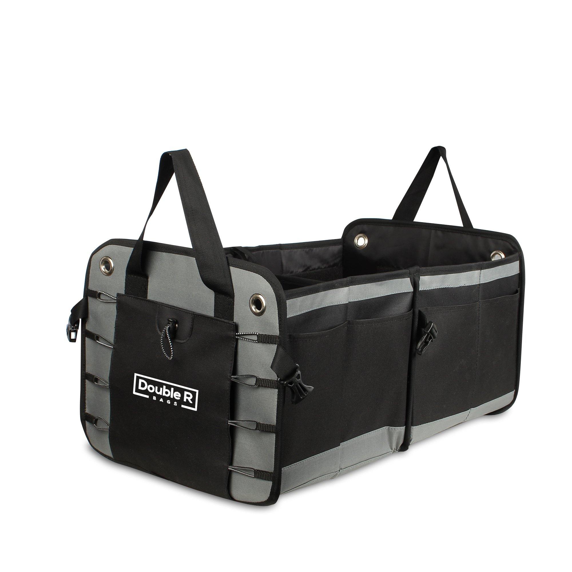 Multi Compartments Collapsible Car Boot Organizer Black Grey - Double R Bags