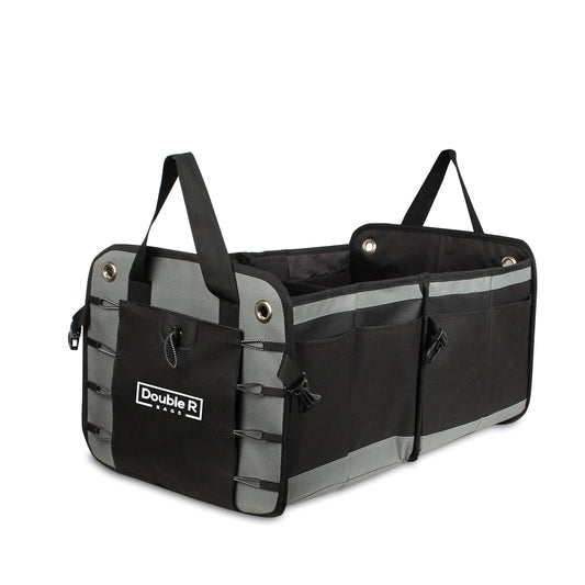 Multi Compartments Collapsible Car Boot Organizer Black Grey - Double R Bags