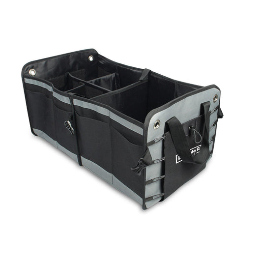 Double R Bags Multi Compartments Collapsible Portable Car Boot Organizer Black Grey - Double R Bags