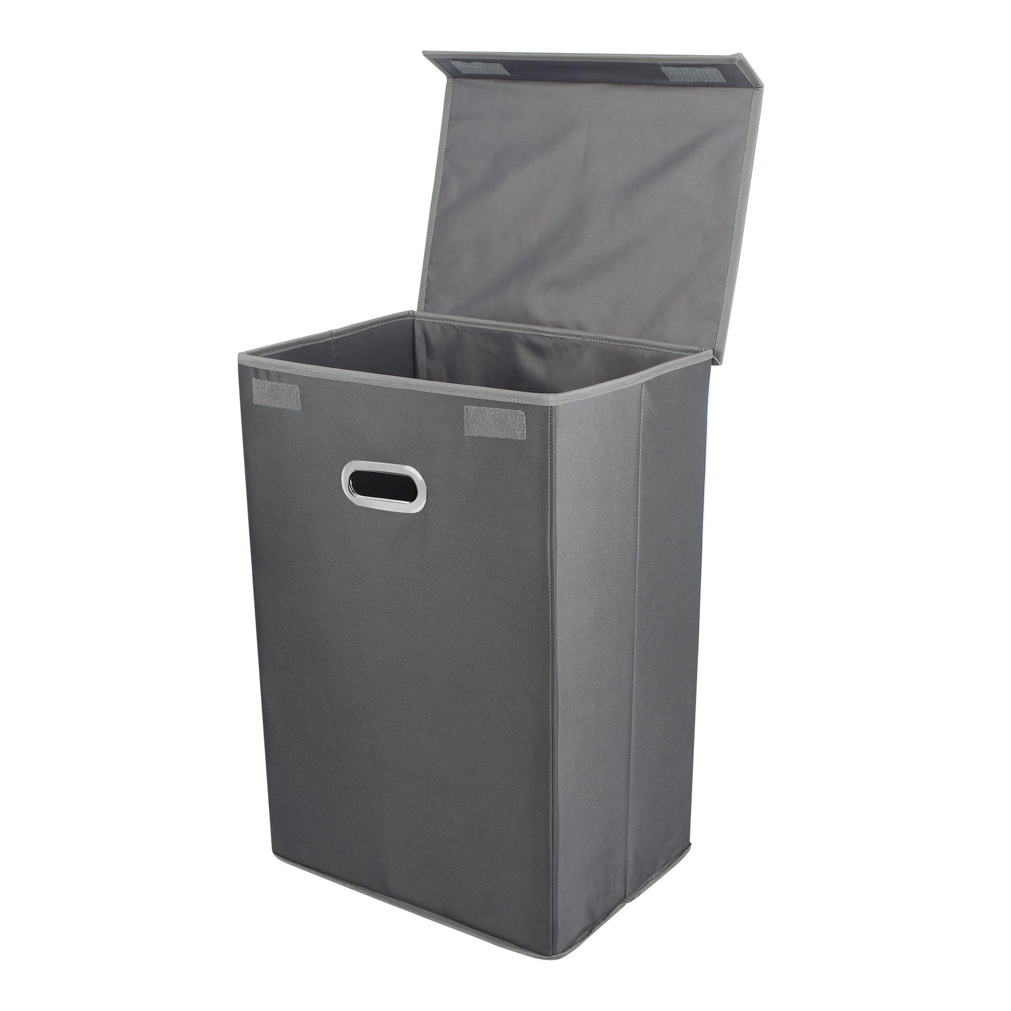 Double R Bags 72 L Foldable Laundry Basket With Lid Bag Hamper for Clothes Cum Collapsible Kids Room Toy Storage Organizer for Kids Room Large (Black) (Grey) - Double R Bags