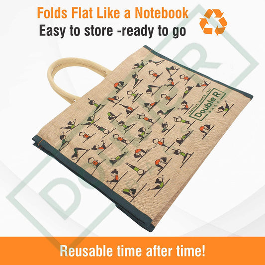 Double R Bags Big Heavy Duty Eco Reusable Jute Yoga Shopping Bag ( Pack of 3)