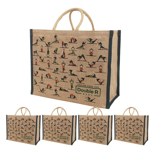 Double R Bags Big Heavy Duty Eco Reusable Jute Yoga Shopping Bag ( Pack of 5)