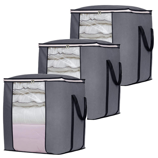 Foldable Storage Bag Organizer Clothes Storage Container for Blanket Pack of 3