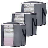 Large Foldable Storage Bag Organizer Clothes Storage Container for Blanket Comforter Saree Toys Clothing Bedding with Durable Handles (Pack Of 3)