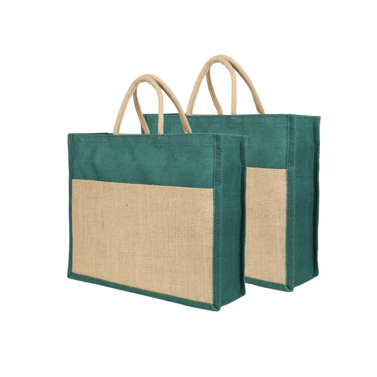Jute Grocery Shopping Bags for Carry Milk Fruits Vegetable with Reinforced Handles With Zipper (Pack of 2)