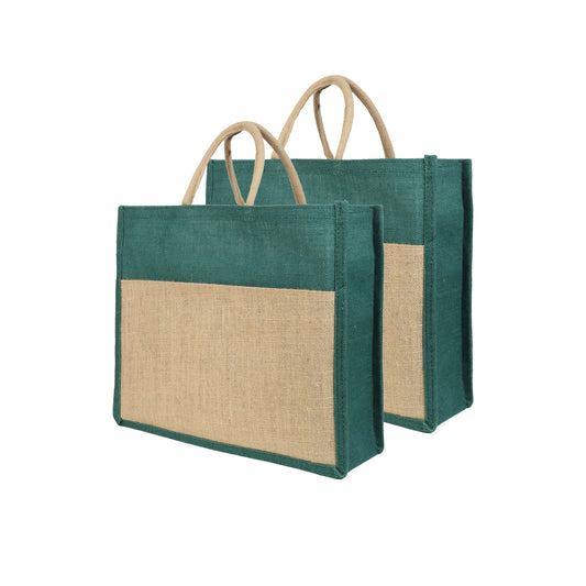 Jute Grocery Shopping Bags for Carry Milk Fruits Vegetable with Reinforced Handles (Pack of 2)