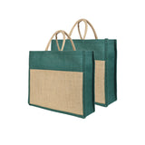 Jute Grocery Shopping Bags for Carry Milk Fruits Vegetable with Reinforced Handles (Pack of 2)