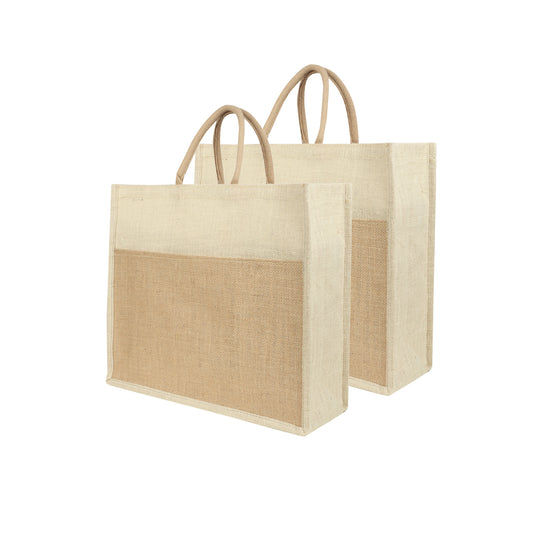 Jute Grocery Shopping Bags for Carry Milk Fruits Vegetable with Reinforced Handles (Pack of 2)
