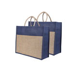 Jute Grocery Shopping Bags for Carry Milk Fruits Vegetable with Reinforced Handles (Pack of 2)