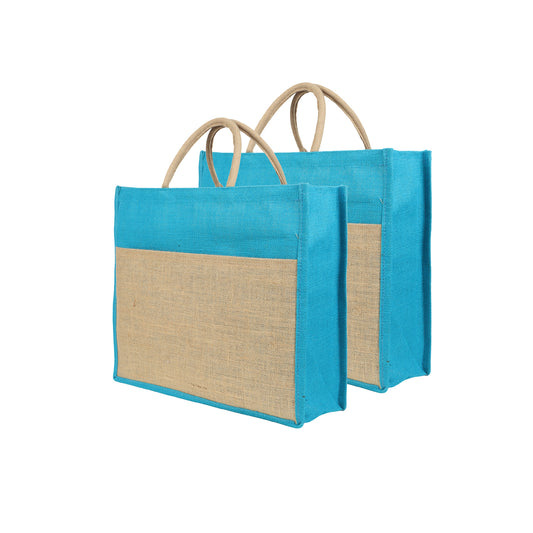Jute Grocery Shopping Bags for Carry Milk Fruits Vegetable with Reinforced Handles (Pack of 2)