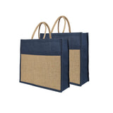Jute Grocery Shopping Bags for Carry Milk Fruits Vegetable with Reinforced Handles (Pack of 2)
