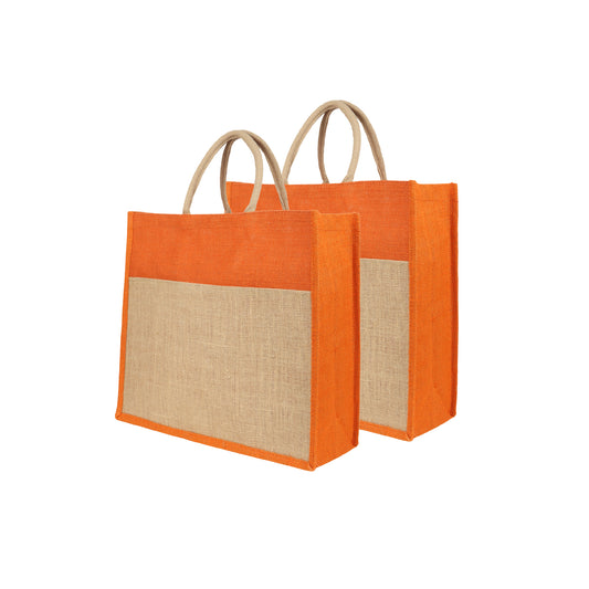 Jute Grocery Shopping Bags for Carry Milk Fruits Vegetable with Reinforced Handles (Pack of 2)