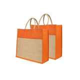 Jute Grocery Shopping Bags for Carry Milk Fruits Vegetable with Reinforced Handles (Pack of 2)