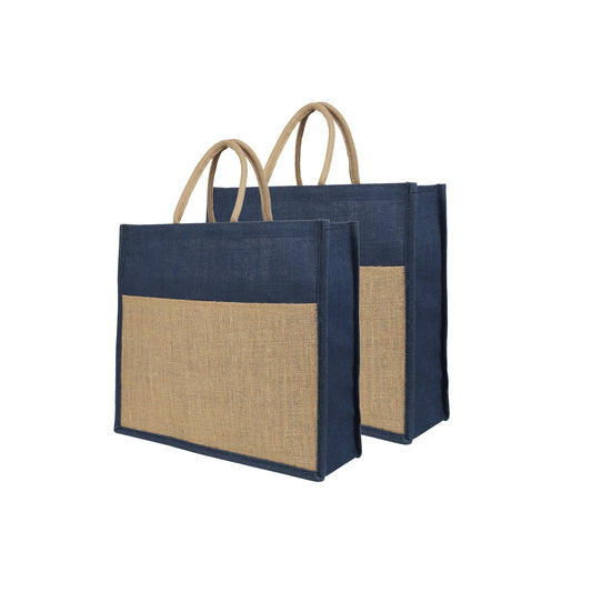 Jute Grocery Shopping Bags for Carry Milk Fruits Vegetable with Reinforced Handles (Pack of 2)