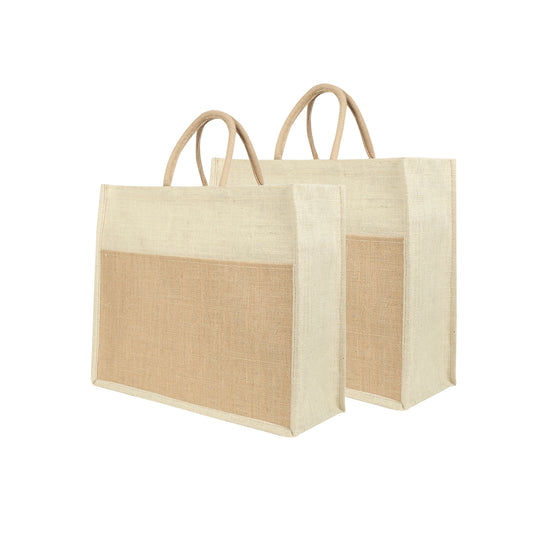 Jute Grocery Shopping Bags for Carry Milk Fruits Vegetable with Reinforced Handles With Zipper (Pack of 2)