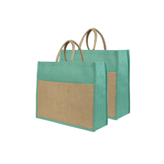 Jute Grocery Shopping Bags for Carry Milk Fruits Vegetable with Reinforced Handles (Pack of 2)