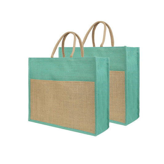 Jute Grocery Shopping Bags for Carry Milk Fruits Vegetable with Reinforced Handles With Zipper (Pack of 2)