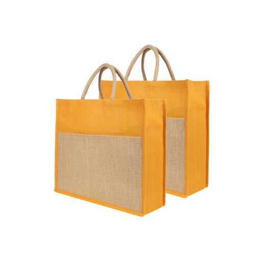 Jute Grocery Shopping Bags for Carry Milk Fruits Vegetable with Reinforced Handles (Pack of 2)