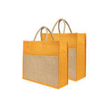 Jute Grocery Shopping Bags for Carry Milk Fruits Vegetable with Reinforced Handles (Pack of 2)