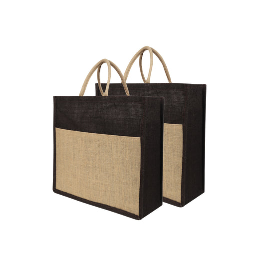 Jute Grocery Shopping Bags for Carry Milk Fruits Vegetable with Reinforced Handles (Pack of 2)