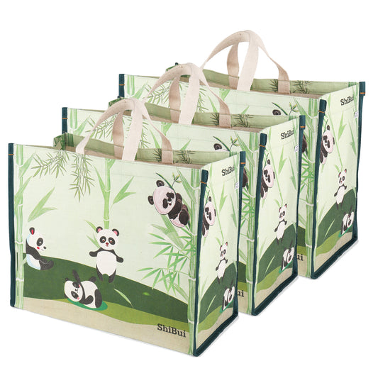 Panda Print Cotton Canvas Grocery Shopping Bags for Carry Milk Fruits Vegetable