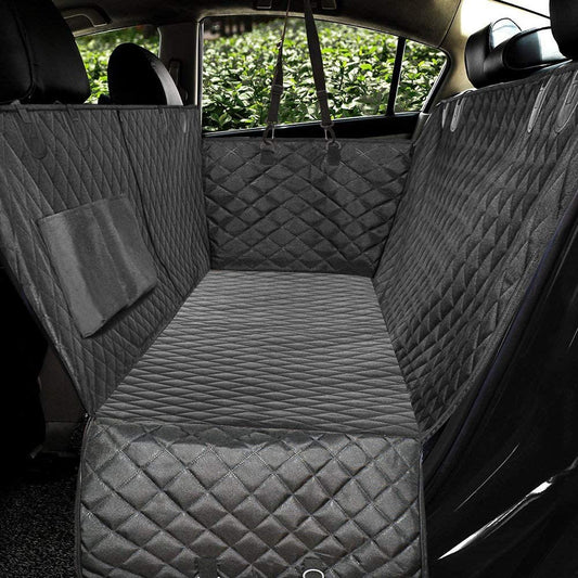 DOUBLE R BAGS Polyester Dog Car Seat Covers with Side Flap Pet Backseat Cover for Cars, Sedan and Suv'S - Waterproof Hammock Diamond Pattern Dog Seat Cover Black Large