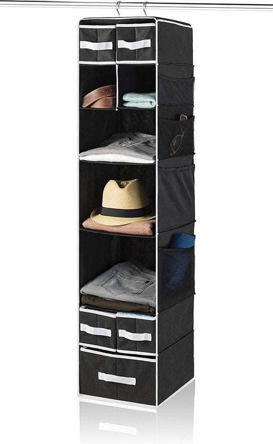 9 Shelf Hanging Closet Organizer with 5 Drawer Organizers (Black, 9 Shelf-1) - DOUBLE R BAGS - Double R Bags