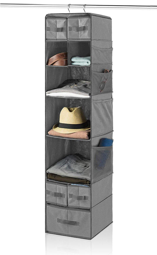 9 Shelf Hanging Closet Organizer with 5 Drawer Organizers (Grey , 9 Shelf-1) - DOUBLE R BAGS - Double R Bags