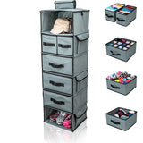 DOUBLE R BAGS Hanging Closet Organizer 6 Shelf and 5 Clothes Drawers Grey - Double R Bags