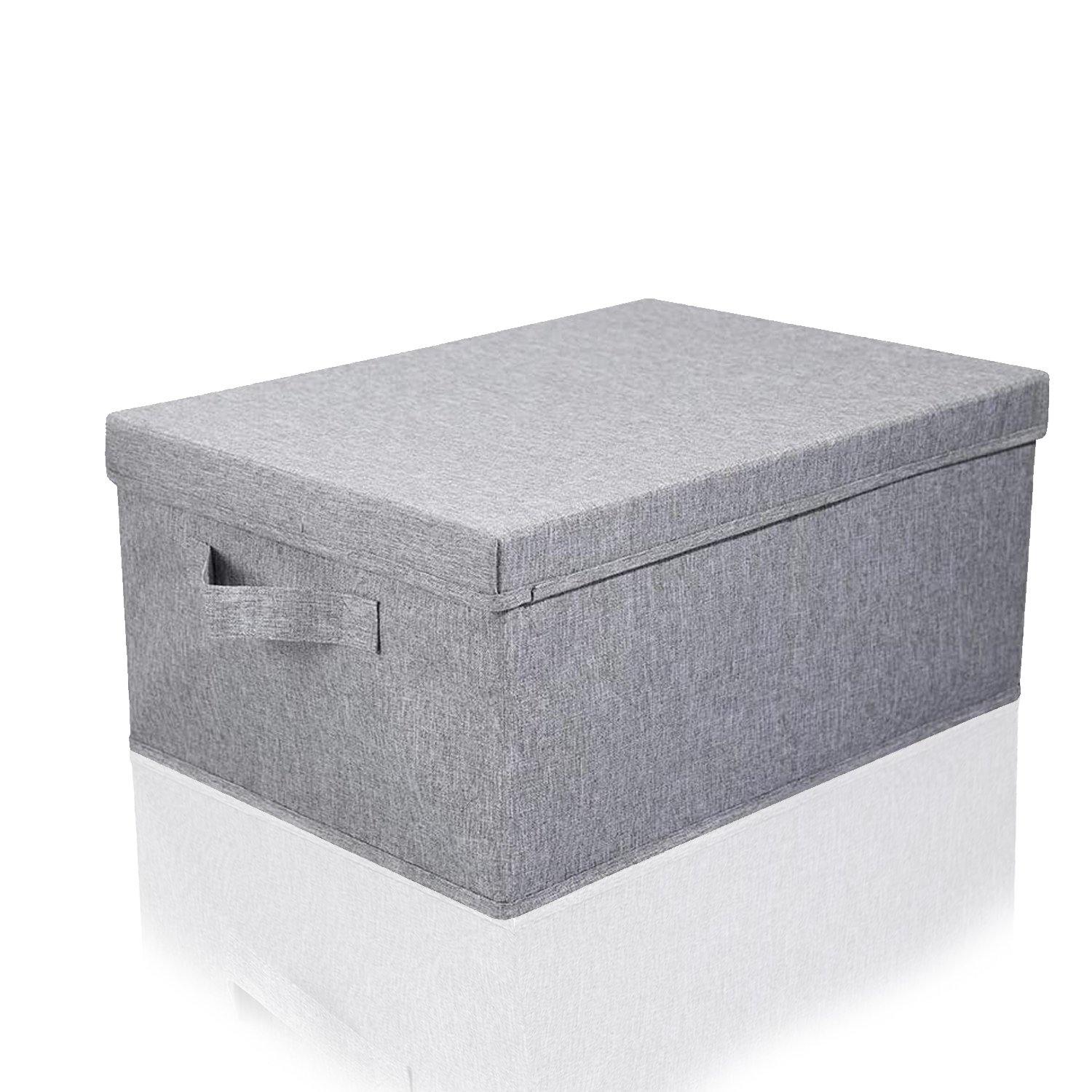 Capacity Foldable Storage Bin Box with Lid Cover (Medium Grey)