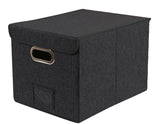 DOUBLE R BAGS Collapsible Storage Box Container Bins with Covers and Metal Handles for Office, Bedroom, Closet, Kids Toys Black