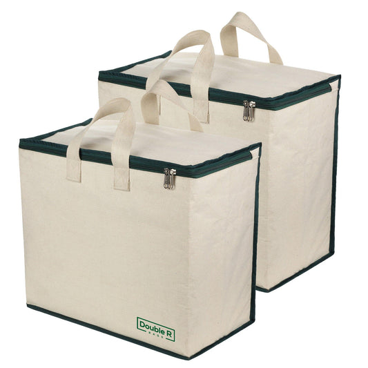 DOUBLE R BAGS Canvas Bag with Cotton Handles and Covers Zip Bags Pack Of 2 (Green)