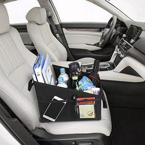 DOUBLE R BAGS Foldable Passenger Car Seat Organizer With Mesh Pockets Black