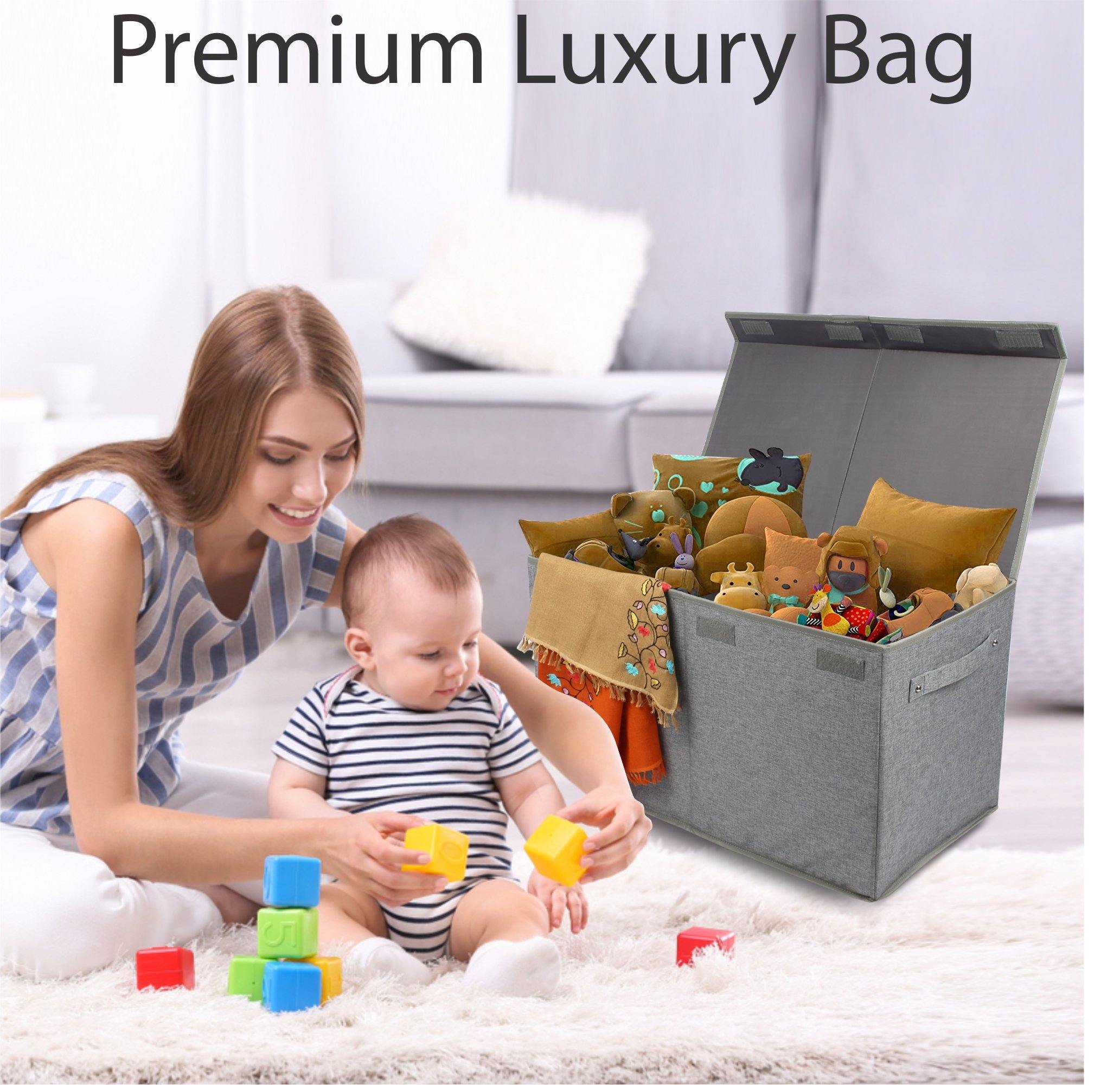 Double R Bags Collapsible Laundry Cum Toy Storage Basket Bin Hamper Box With Lid For Clothes Organizer Unit Size For Boys And Girls Room (Grey) - Double R Bags
