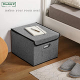 DOUBLE R BAGS Collapsible Storage Box Container Bins with Lids Covers and Metal Handles for Office, Bedroom, Closet, Kids Toys Grey