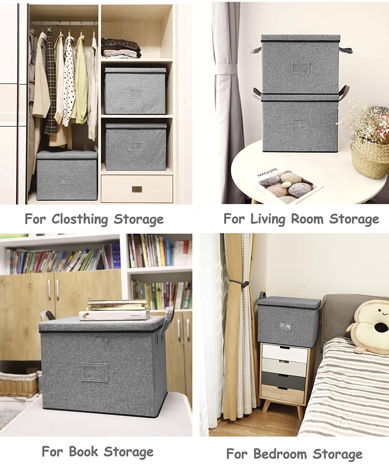DOUBLE R BAGS Large-Capacity Foldable Storage Bin Box with Lid Cover and Handle (Grey)(Strg-4G1) - Double R Bags