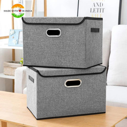 DOUBLE R BAGS Collapsible Storage Box with Lids Covers Large 1 Pack (Grey)