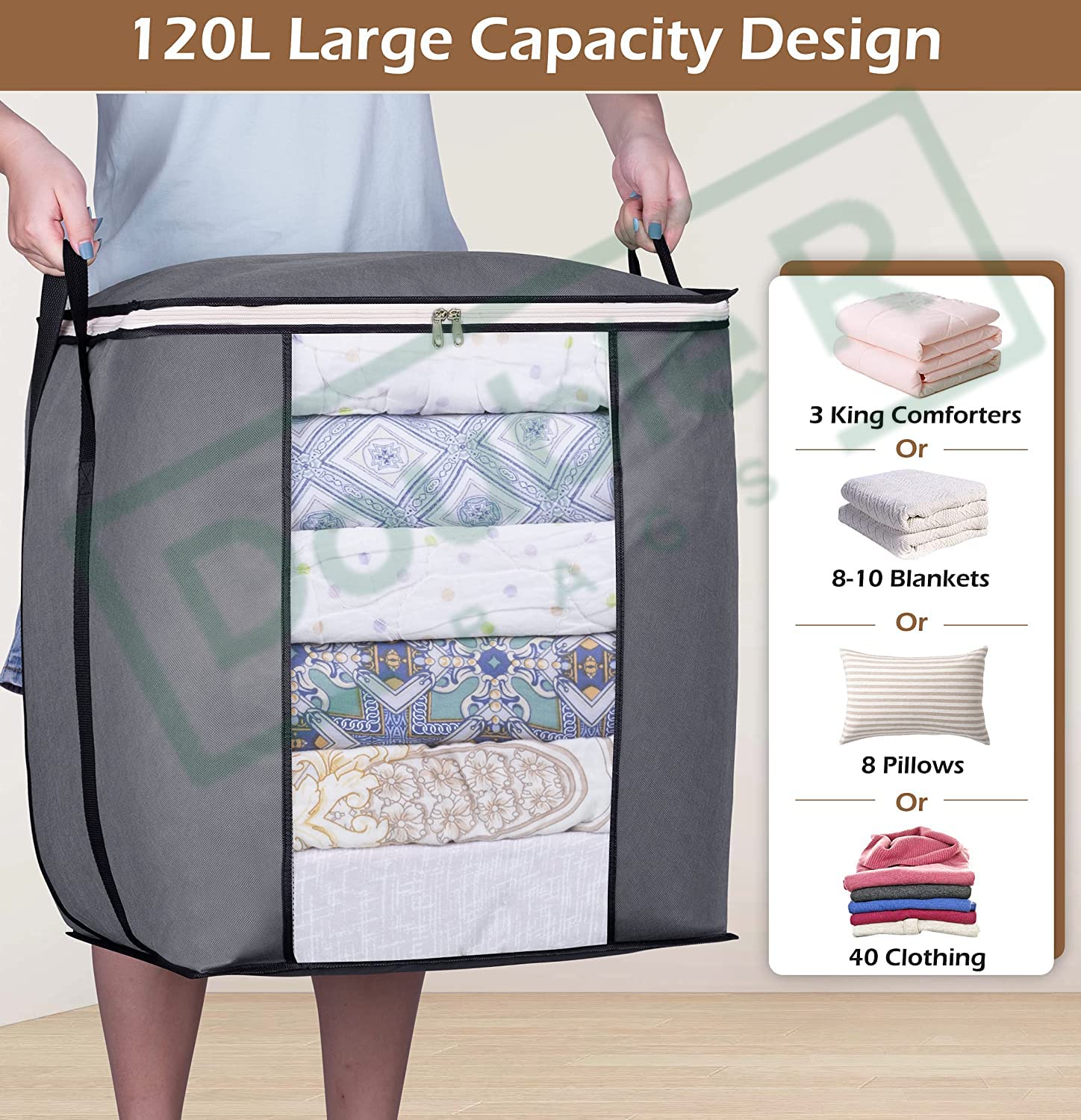 4 Large Non-woven Storage Bags With Windows, Foldable Clothes Storage With  Zipper And Handle, Under Bed Storage Bags For Quilts, Pillows, Clothes, Bla