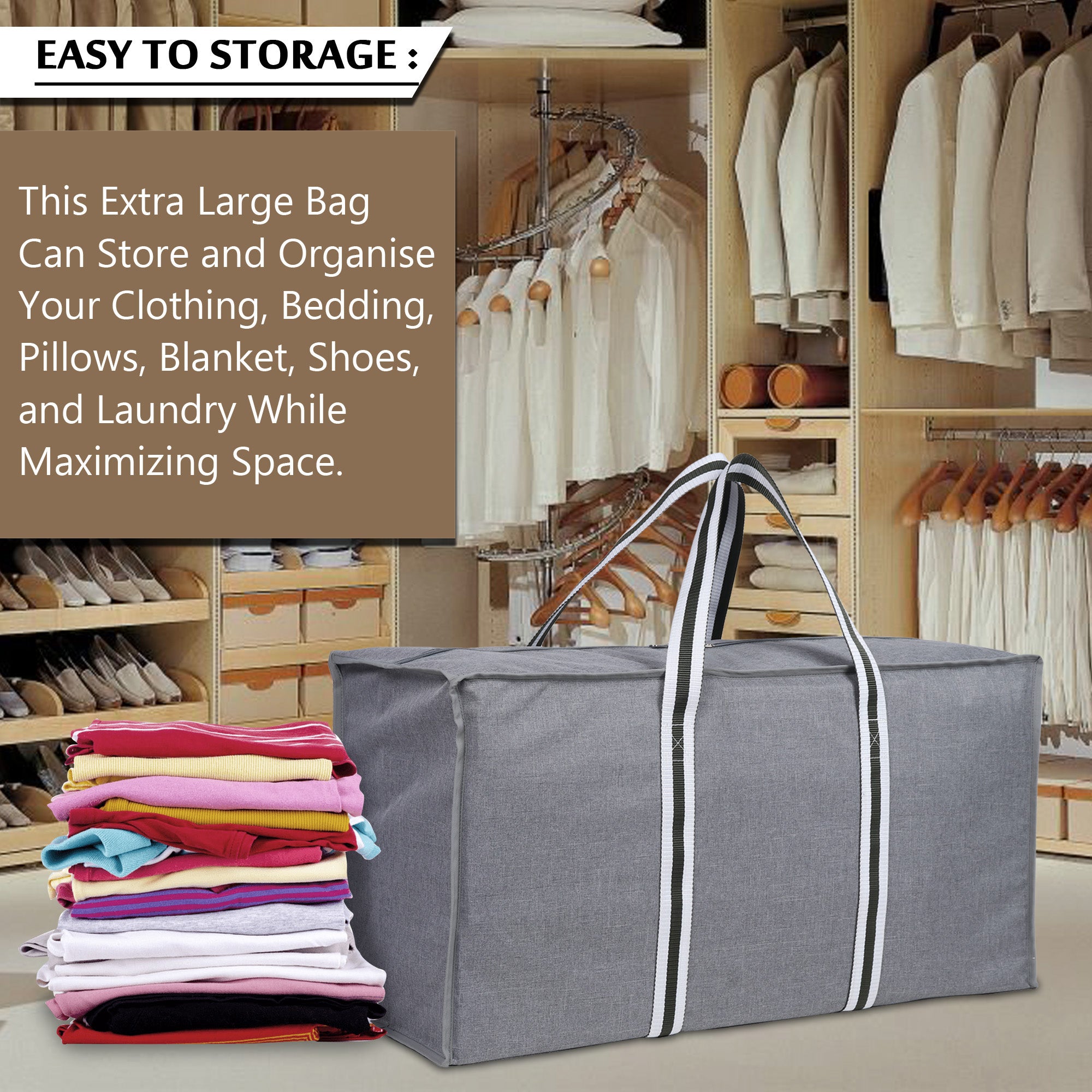 Double R Bags Large Storage Bag For Blanket Clothes Organizer Comforter  Bedroom Closet Dorm Room Essentials Strong Materials Extra Large