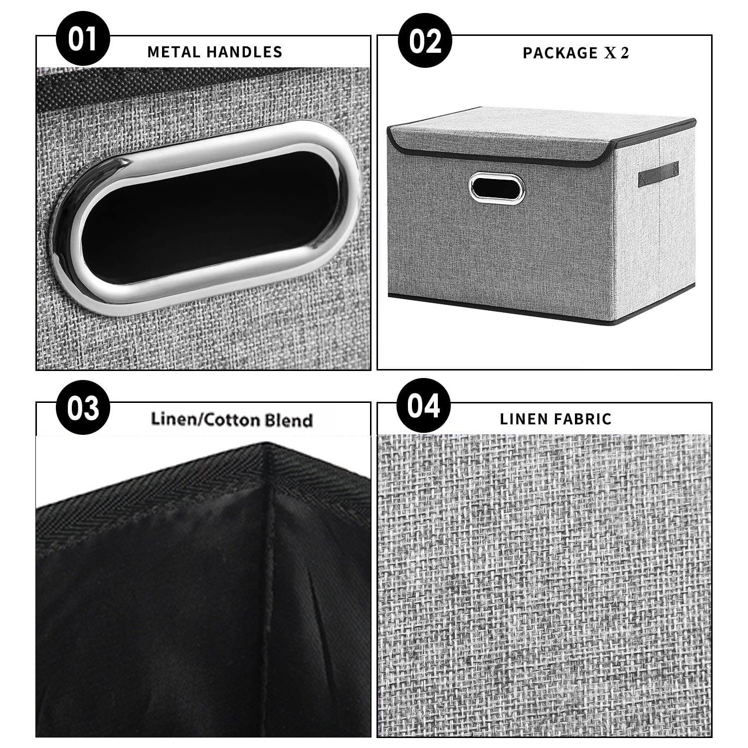 DOUBLE R BAGS Collapsible Storage Box with Lids Covers Large 2 Pack (Grey) - Double R Bags