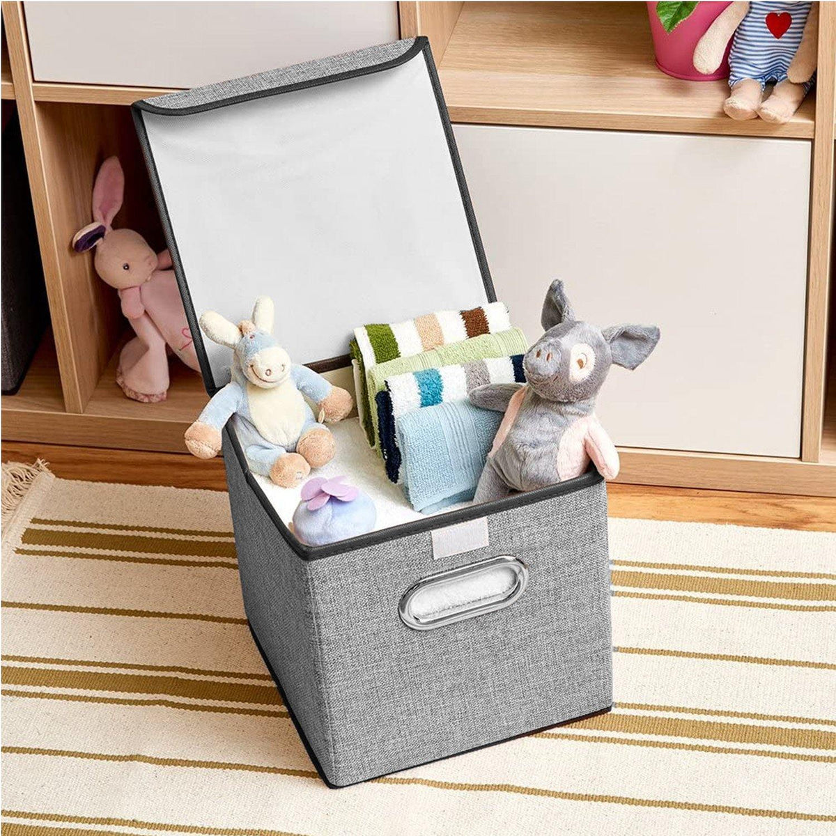 DOUBLE R BAGS Foldable Storage Bins Cube With Lid for Closet Organizer Small Grey - Double R Bags
